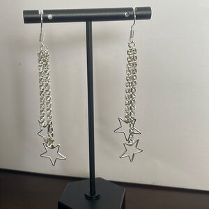 Silver Rhinestone Earrings Drop / Dangle